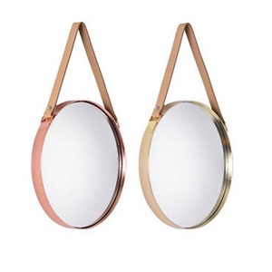 Metal Hanging Mirror Frame with Leather Strap