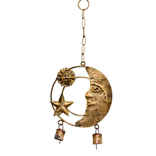 Metal Sun Moon & Star Wind Chime with Bell Christmas Hanging