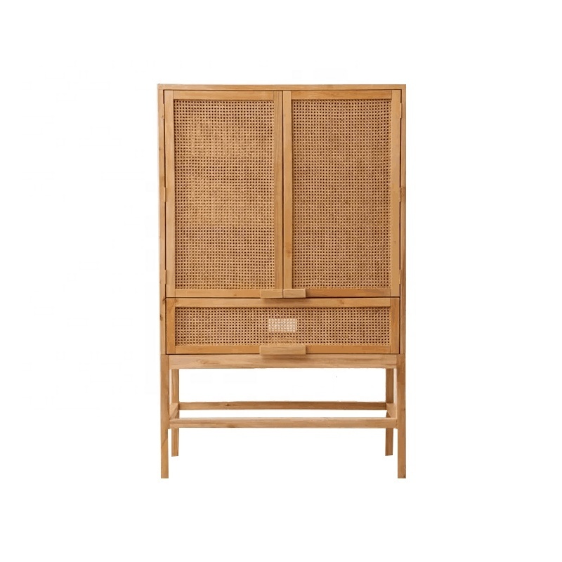 Nordic cane small clothes storage cabinet rattan wardrobe cabinet modern clothes cabinet for bedroom