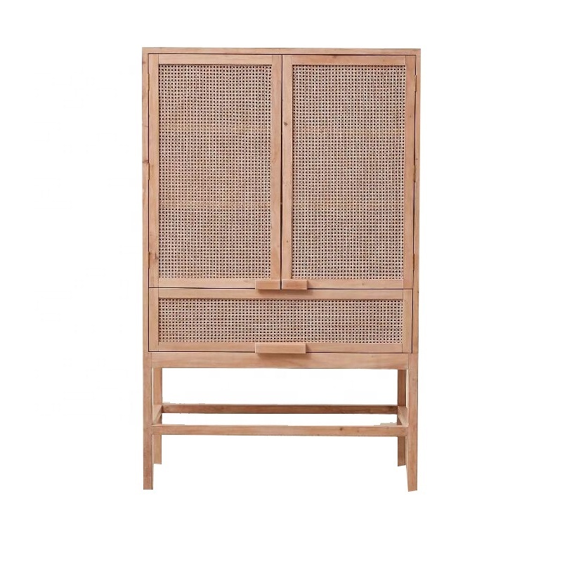 Nordic cane small clothes storage cabinet rattan wardrobe cabinet modern clothes cabinet for bedroom