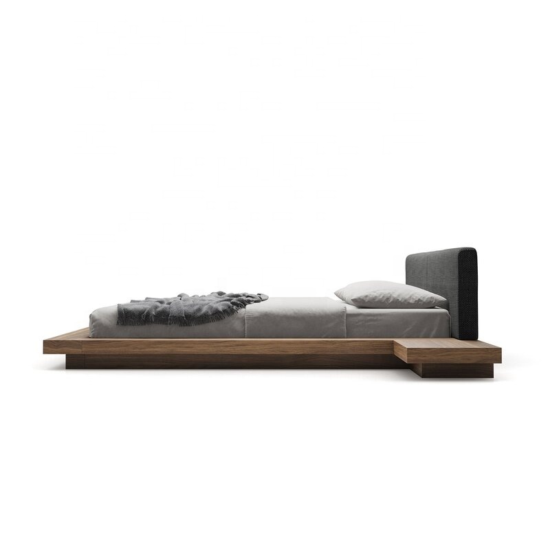 New design Hotel furniture Luxury Modern Grey walnut fabric Leather Super King Size platform Bed for bedroom