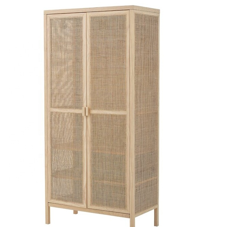 Nordic style simple natural rattan clothes organizer cane closet small modular clothes wardrobe cabinet for bedroom