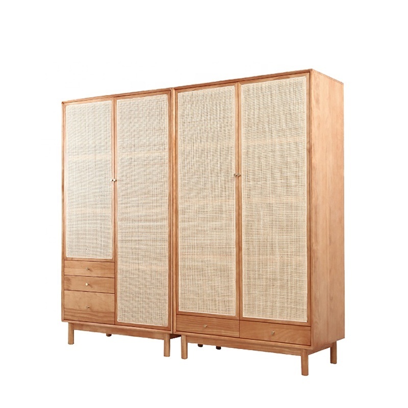 Nordic closet modern rattan wardrobe large storage modular clothes organizer bedroom cane wardrobe cabinet with 3 doors