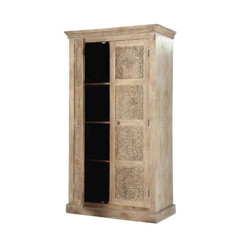 Traditional style carved door front retro French luxury bedroom furniture wardrobe closet wood antique clothes organizer