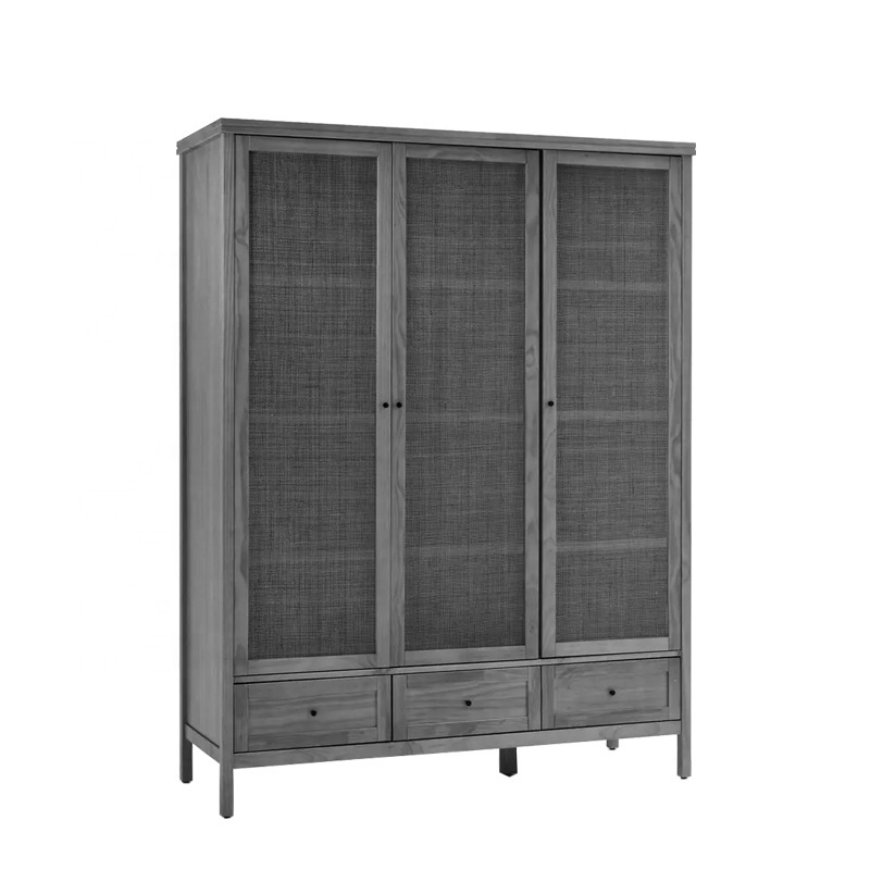 Nordic closet modern rattan wardrobe large storage modular clothes organizer bedroom cane wardrobe cabinet with 3 doors