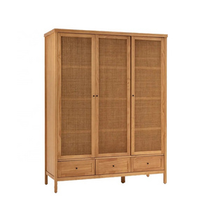 Nordic closet modern rattan wardrobe large storage modular clothes organizer bedroom cane wardrobe cabinet with 3 doors