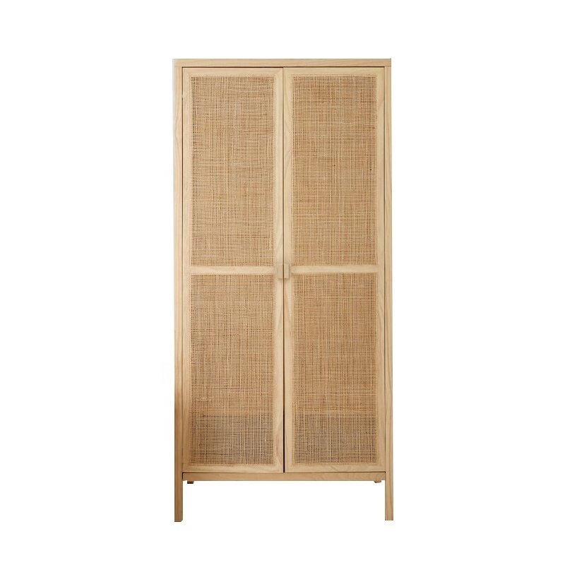 Nordic style simple natural rattan clothes organizer cane closet small modular clothes wardrobe cabinet for bedroom