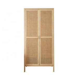 Nordic style simple natural rattan clothes organizer cane closet small modular clothes wardrobe cabinet for bedroom