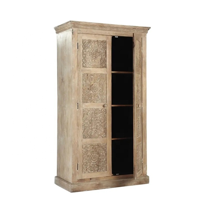 Traditional style carved door front retro French luxury bedroom furniture wardrobe closet wood antique clothes organizer