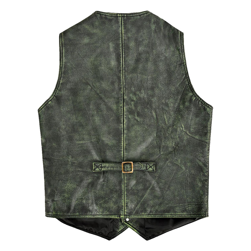 V neckline hunter shooter style vest Jacket Wind Proof Motorbike Leather Vest OEM ODM Leather Casual Vest Men printed lining