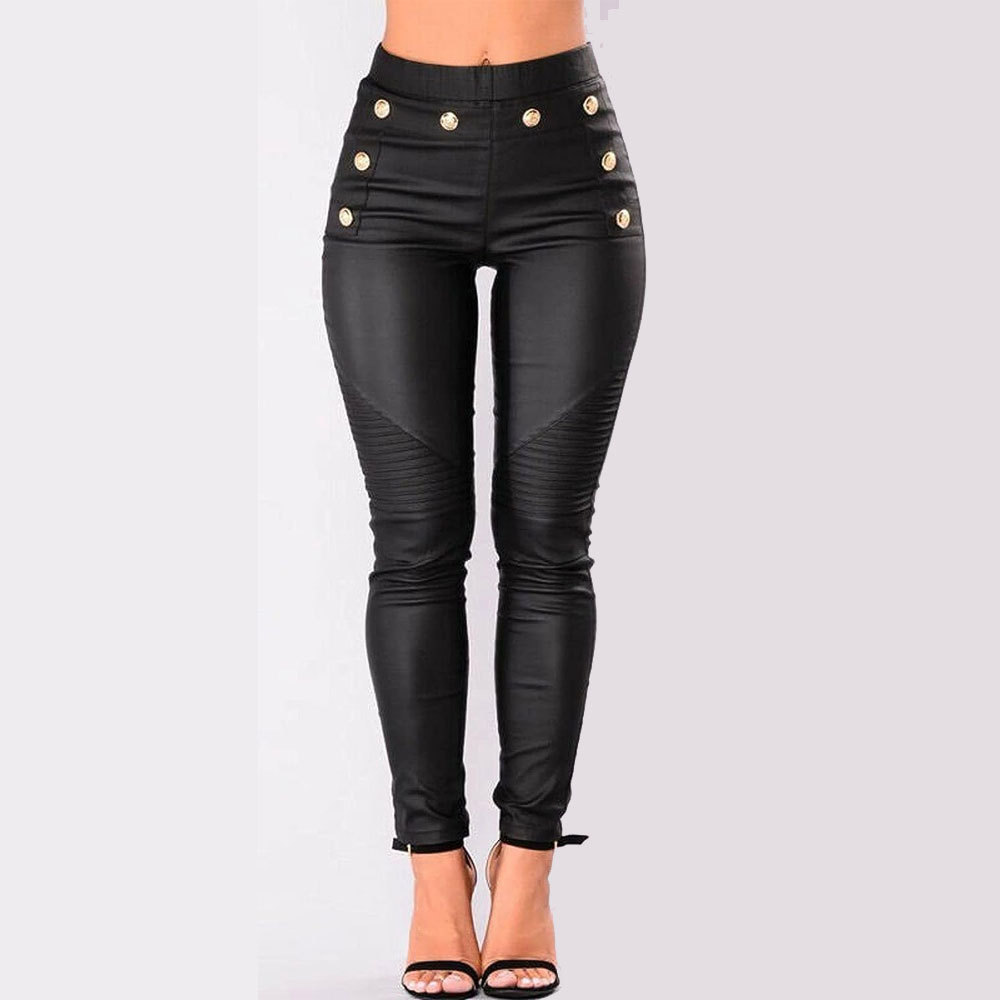 High-waisted leather leggings for women and hot black pu leather pants in the newest designs High-quality real leather women's p