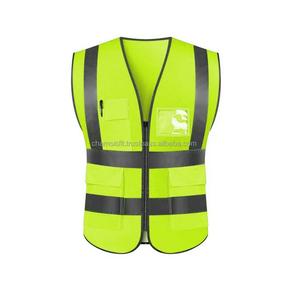 HI VIS Work Wear Reflective Vests Safety Vest Reflective High Visibility Black Safety Vest With Zipper Logo Customized Work Wear