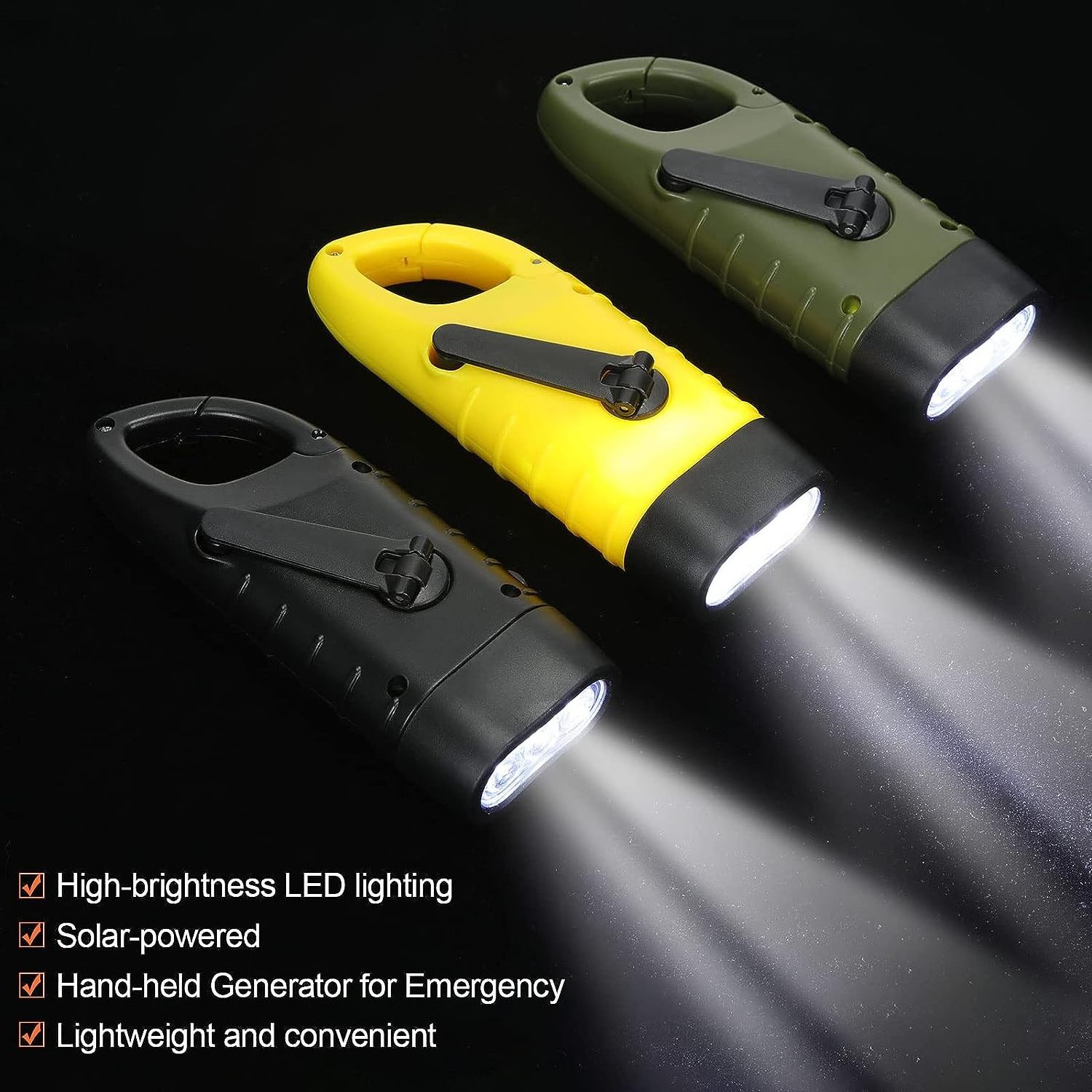 Hand solar flashlight Emergency charging Handheld Flashlight suitable for emergency survival equipment