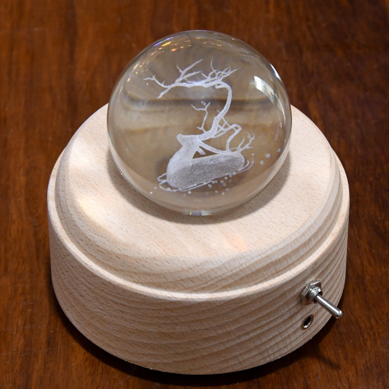 Music box   Luminous wooden base    Crafts solid wood luminous     Crystal ball rotating music box