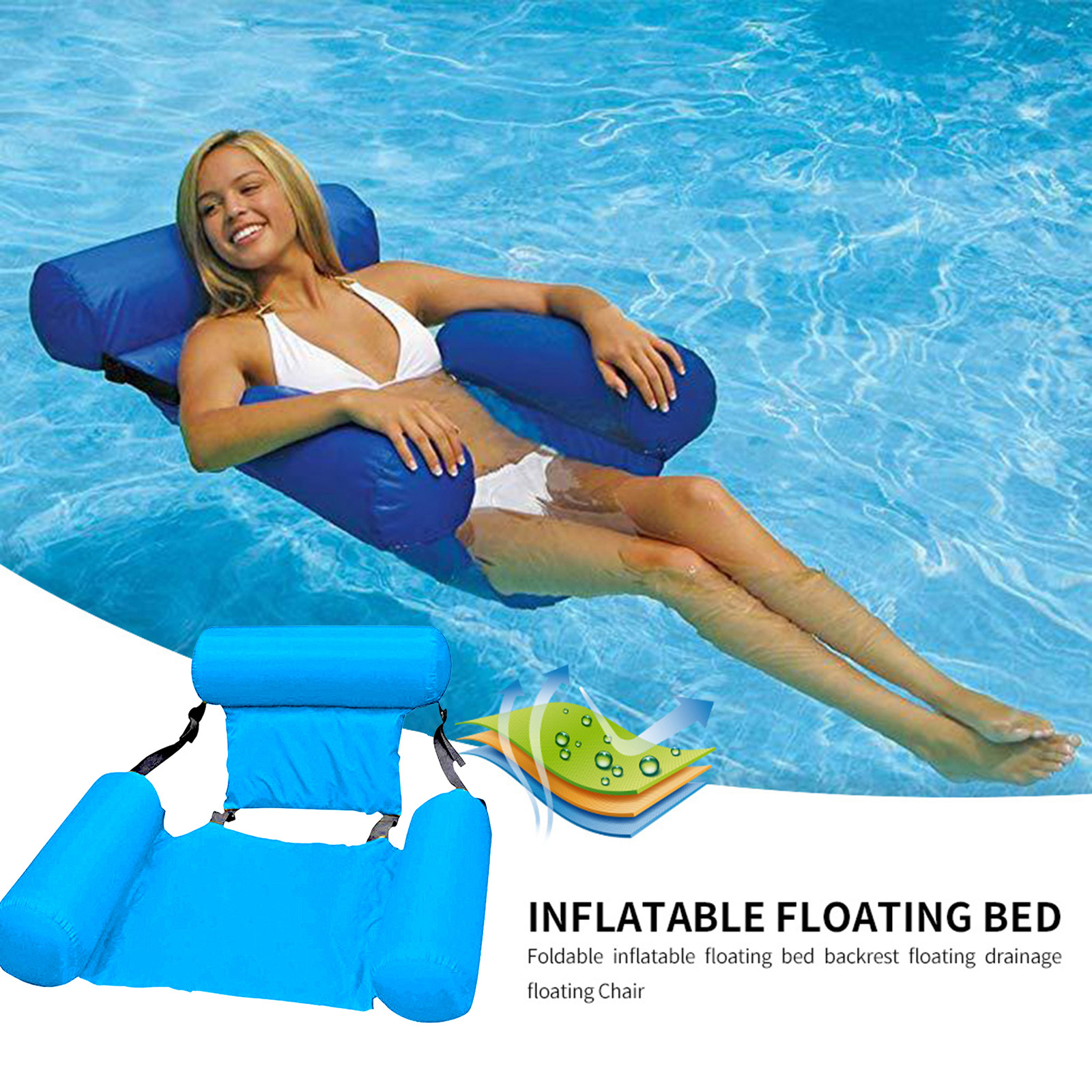 Inflatable Foldable Floating Row Swimming Pool Water Sports Lounger Chair