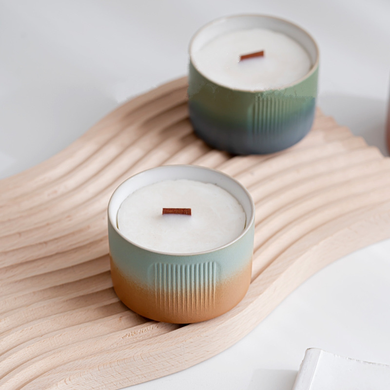 Creative Small Cylinder Ombre Candle Jar Ceramic Scented Candle Cup Soy Wax Candle Container for Home Indoor Decorative Ornament