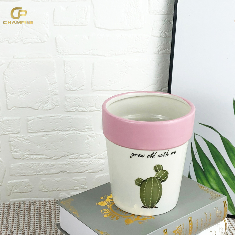 New Arrivals Artificial Succulent Pots Cactus Decal Pattern Ceramic Planter Creative Hand Painting Flower Pots Planters Outdoor