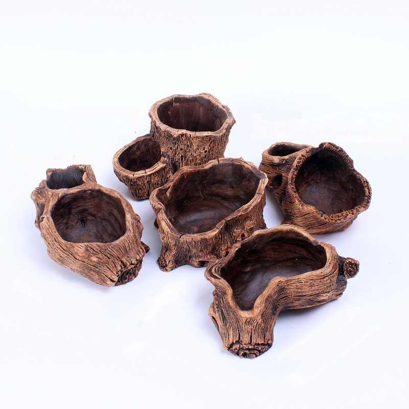 Custom Artificial Stump Succulent Flower Pot Multilayer Driftwood Resin Flower Pots Planters for Indoor Pastoral Flowerpot