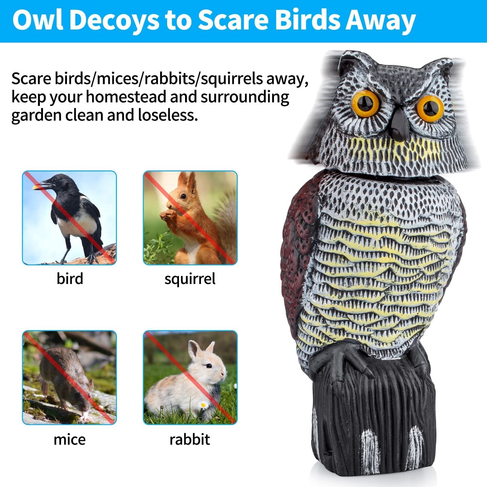 Garden Statues Outdoor Decorations Owl Animal Figurine Resin Owl Hunting Decoy for Owl Decoy to Scare Birds Away Deterrent