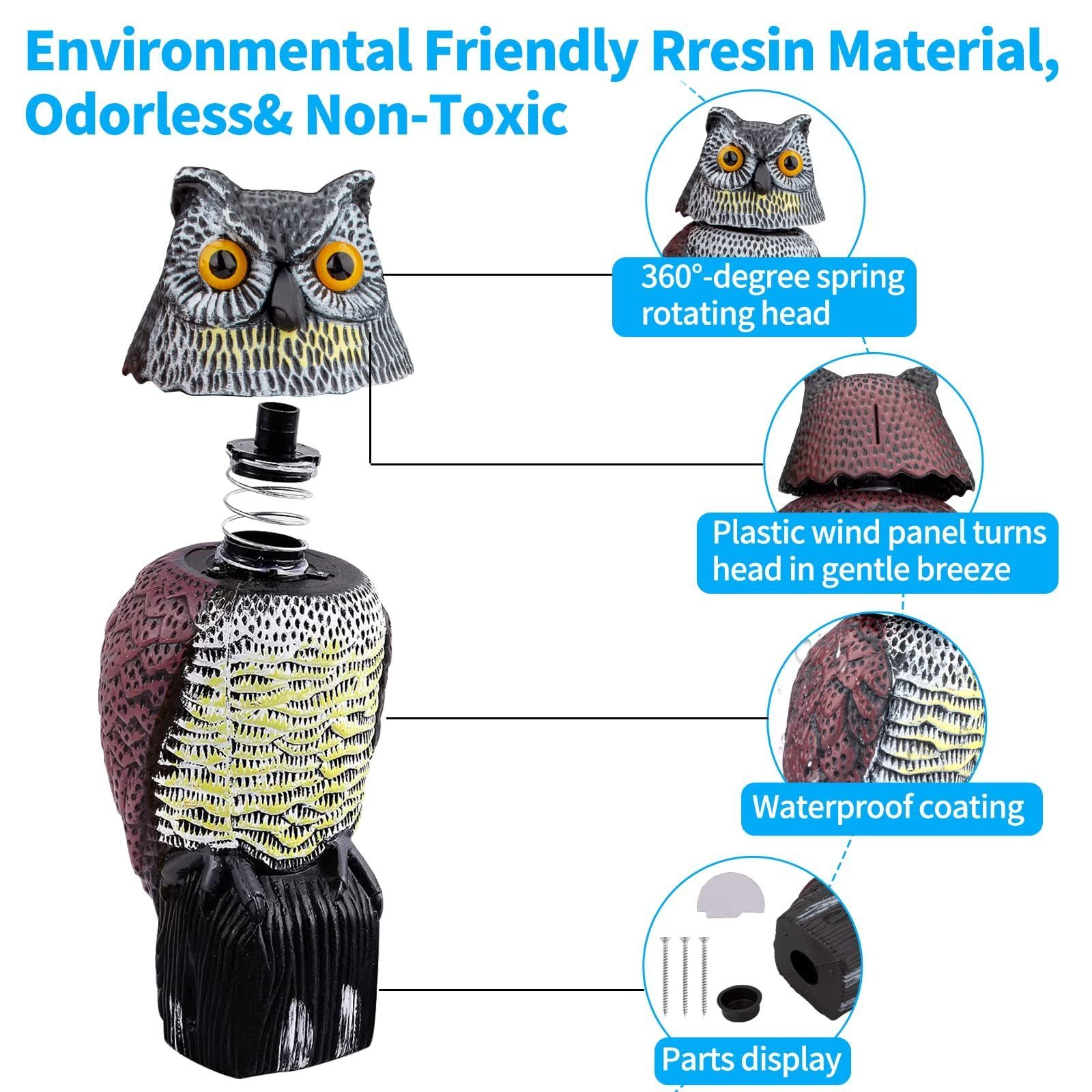 Garden Statues Outdoor Decorations Owl Animal Figurine Resin Owl Hunting Decoy for Owl Decoy to Scare Birds Away Deterrent