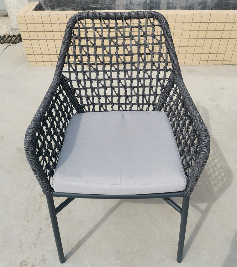 Outdoor Patio Rope Furniture Webbing Chair Backyard Terrace Hotel Aluminum Frame Rope Woven Dining Chair Garden Chairs