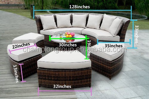 Outdoor Patio Wicker Furniture 7pcs All Weather Round Couch Set with Free Patio Cover