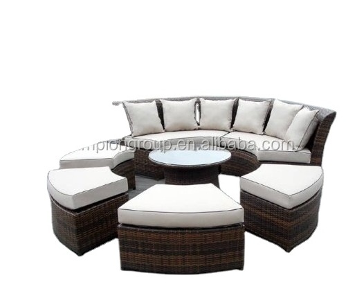 Outdoor Patio Wicker Furniture 7pcs All Weather Round Couch Set with Free Patio Cover