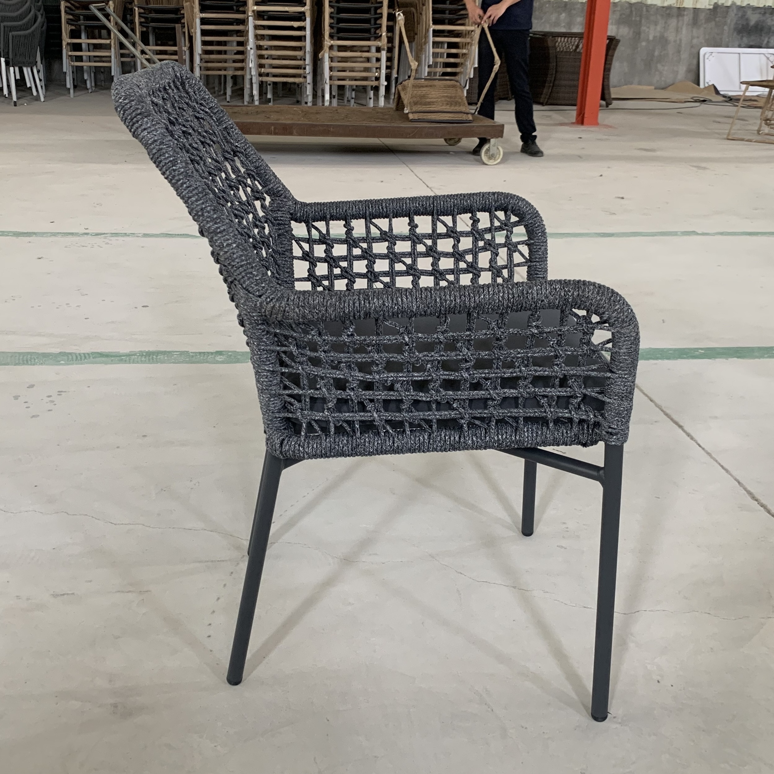 Outdoor Patio Rope Furniture Webbing Chair Backyard Terrace Hotel Aluminum Frame Rope Woven Dining Chair Garden Chairs