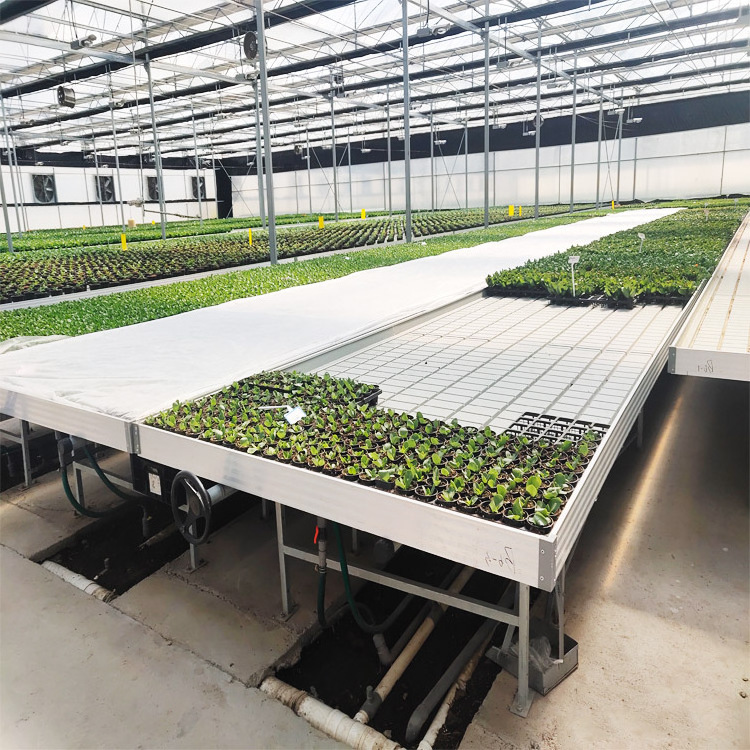 4x8 rolling hydroponic ABS material flood table growing trays with supply and drain system