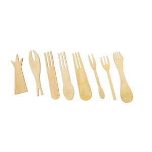 Custom Hot Sale High Quality Hot Resistant Mini Disposable Bamboo Wood Cutlery Sets Knife Spoon Fondue Dessert Fruit Pick Fork