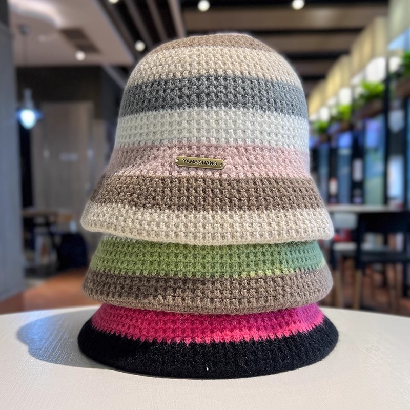 High Quality Wholesale Chanbol Hat Bucket Color Blocking Knitted Mesh Red Thickened Bucket Hat Custom