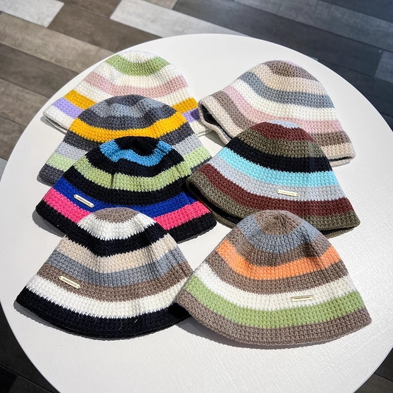 High Quality Wholesale Chanbol Hat Bucket Color Blocking Knitted Mesh Red Thickened Bucket Hat Custom