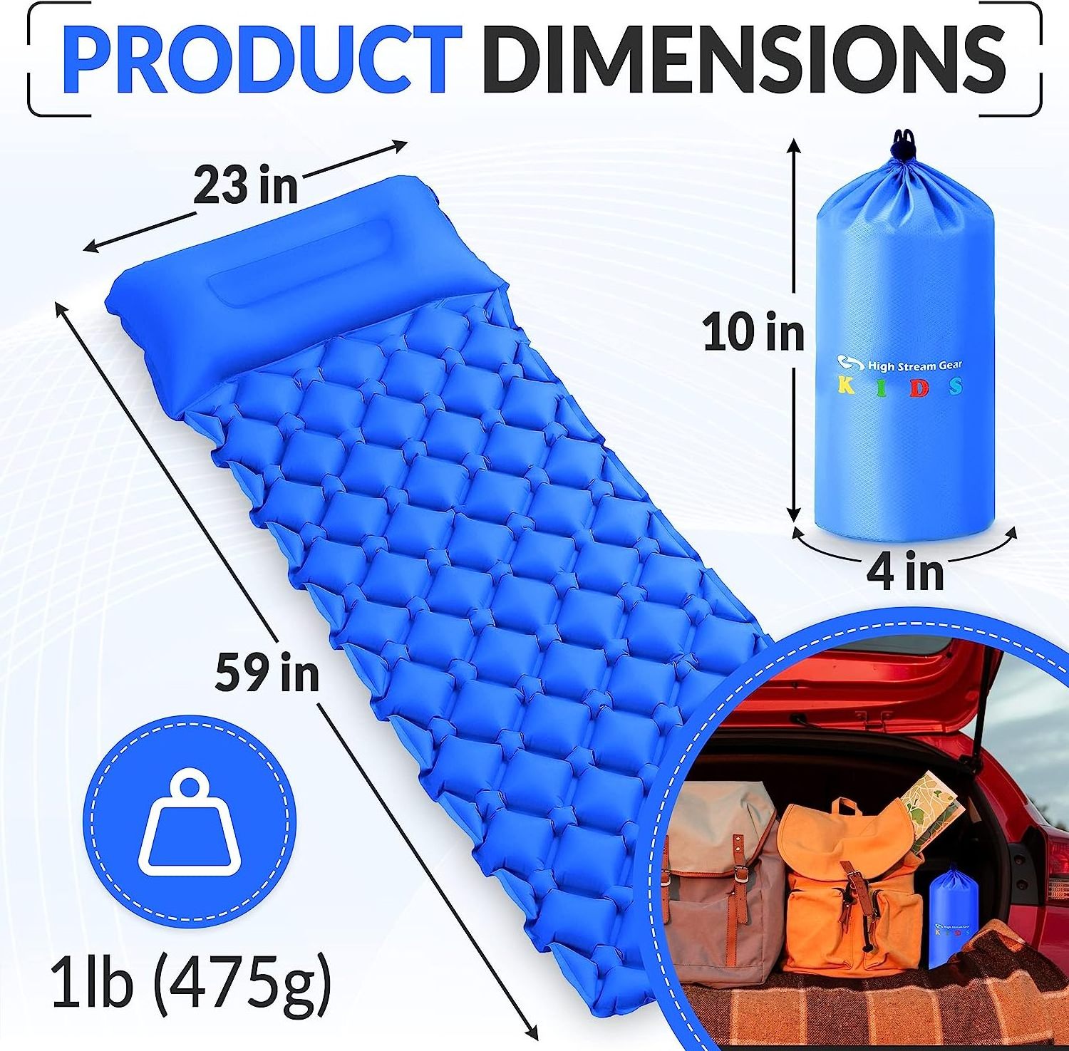 Outdoor Camping Kids Sleeping Pad Inflatable Camp Mattress Fast Inflating Camping Sleeping Pads for Kids