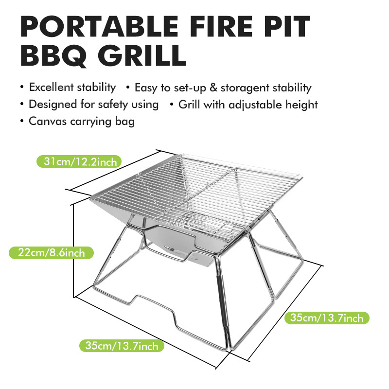 Kinggear Hot Sale Outdoor Glamping Camping Charcoal BBQ Grill Foldable Stainless Steel Barbecue Grill