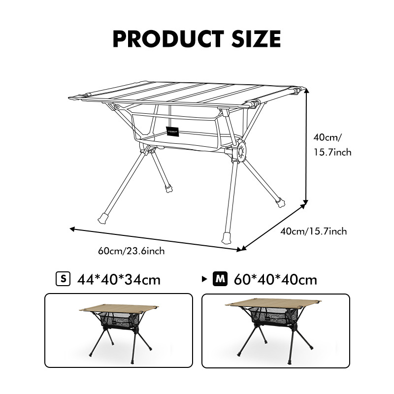 KingGear Custom Logo Outdoor Compact Aluminum Folding Table Oxford Top Portable 600d Camp Table with Storage Net Bag