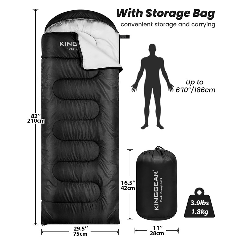 KingGear Camping Winter Cold Weather Waterproof Sleeping Bag with Compression Sack for Adults Kids