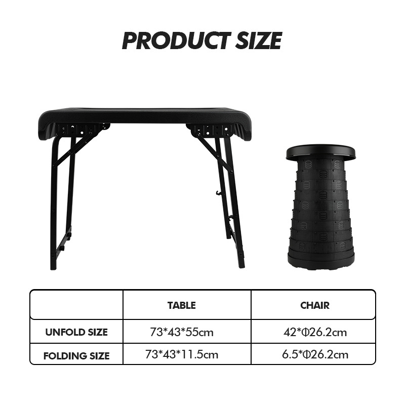 KingGear Camping Portable Folding Table and Stool Set Collapsible Stool and Table Set Telescopic Stool with Light and Adjustable