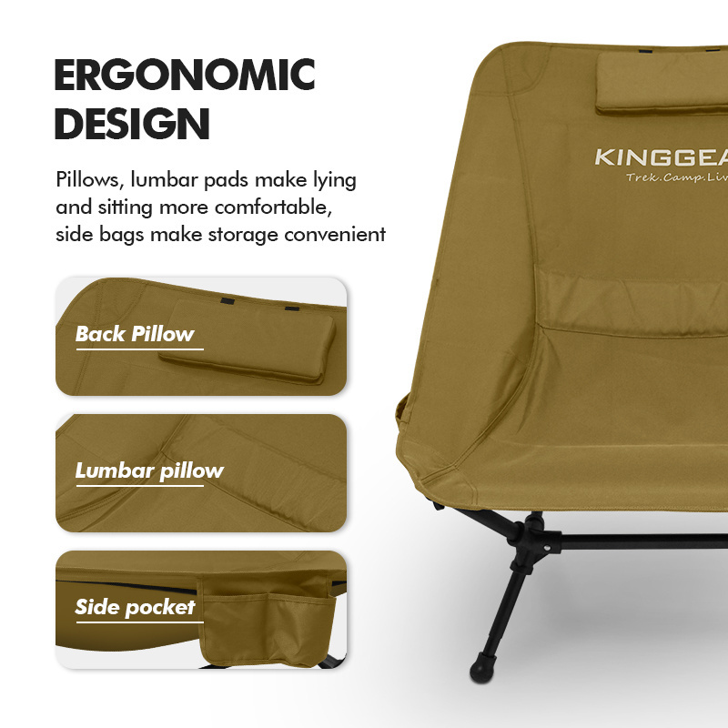 KingGear Outdoor Portable Reclining Folding Camping Chair Adjustable Custom Leisure Lounge Chair