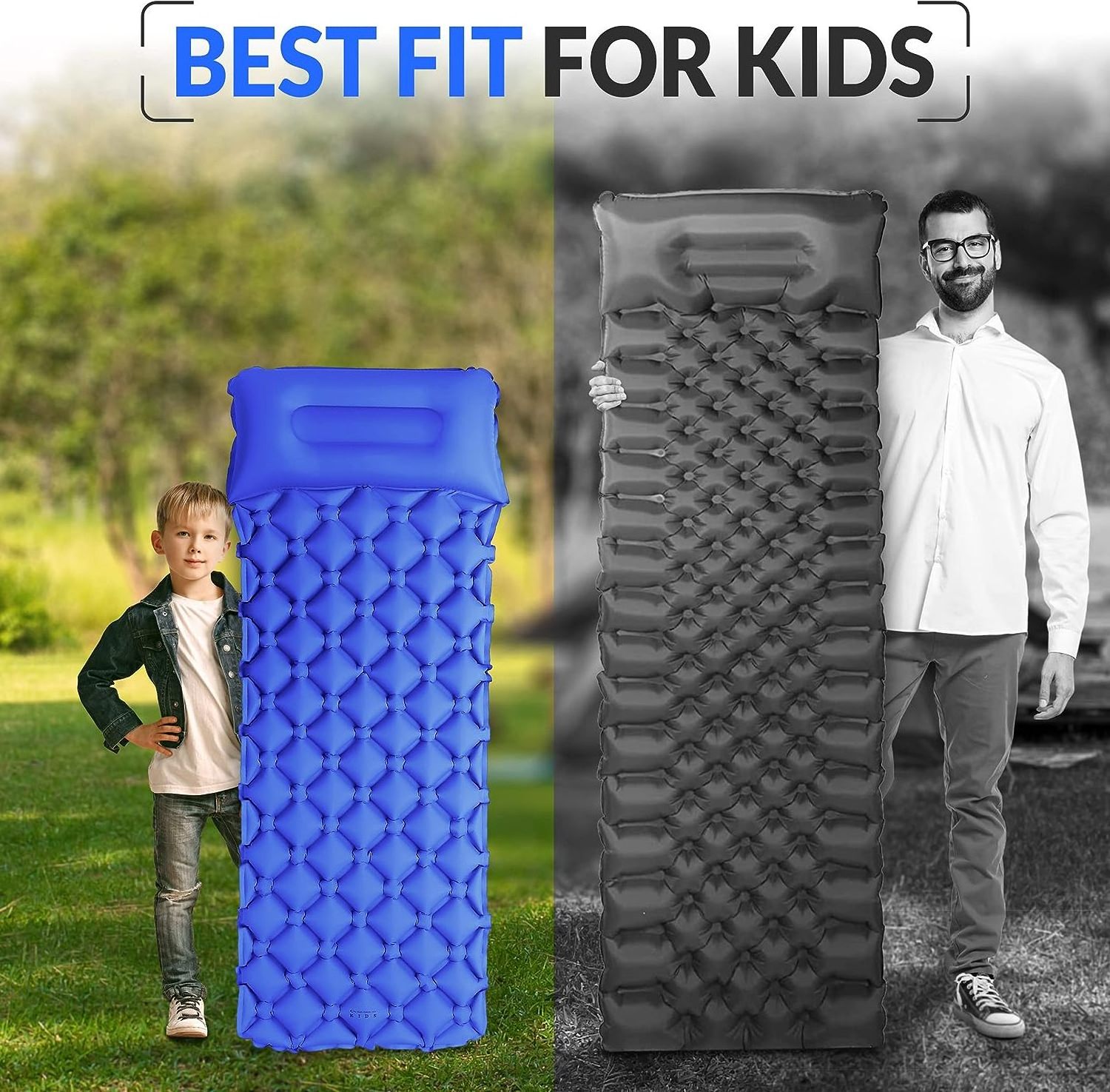 Outdoor Camping Kids Sleeping Pad Inflatable Camp Mattress Fast Inflating Camping Sleeping Pads for Kids