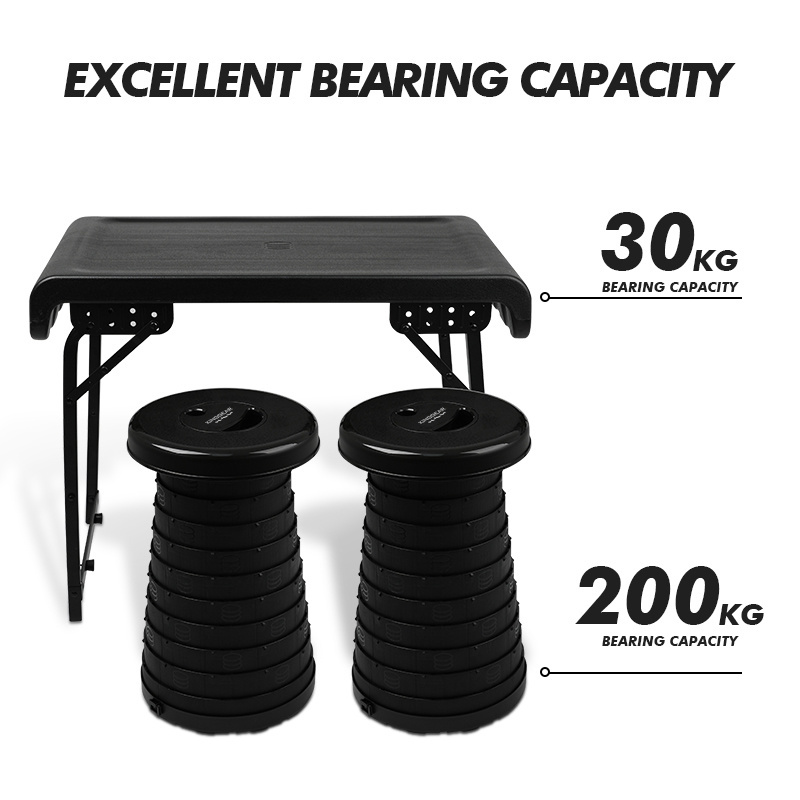 KingGear Camping Portable Folding Table and Stool Set Collapsible Stool and Table Set Telescopic Stool with Light and Adjustable