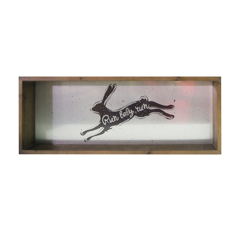 Factory wholesale print printing running rabbit wooden large shadow box frames wall shelf for home decor