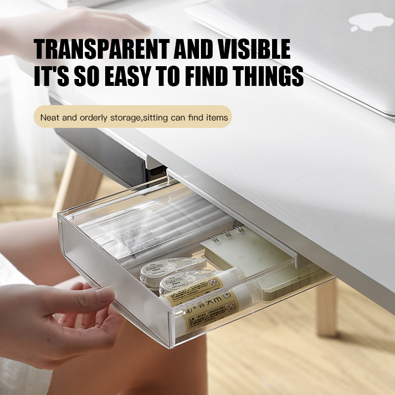 Plastic Self Adhesive Hidden Under Desk Drawer Storage Box Slide out Hidden Mini Organizers Plastic Drawer Storage for Office