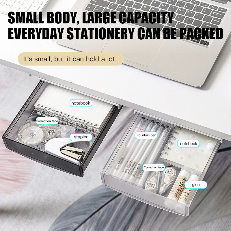 Plastic Self Adhesive Hidden Under Desk Drawer Storage Box Slide out Hidden Mini Organizers Plastic Drawer Storage for Office