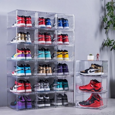 Magnetic Transparent Acrylic Shoe Storage Box Plastic Stackable Custom Drop Front Clear Shoe Display Sneaker Show Boxes For Shoe