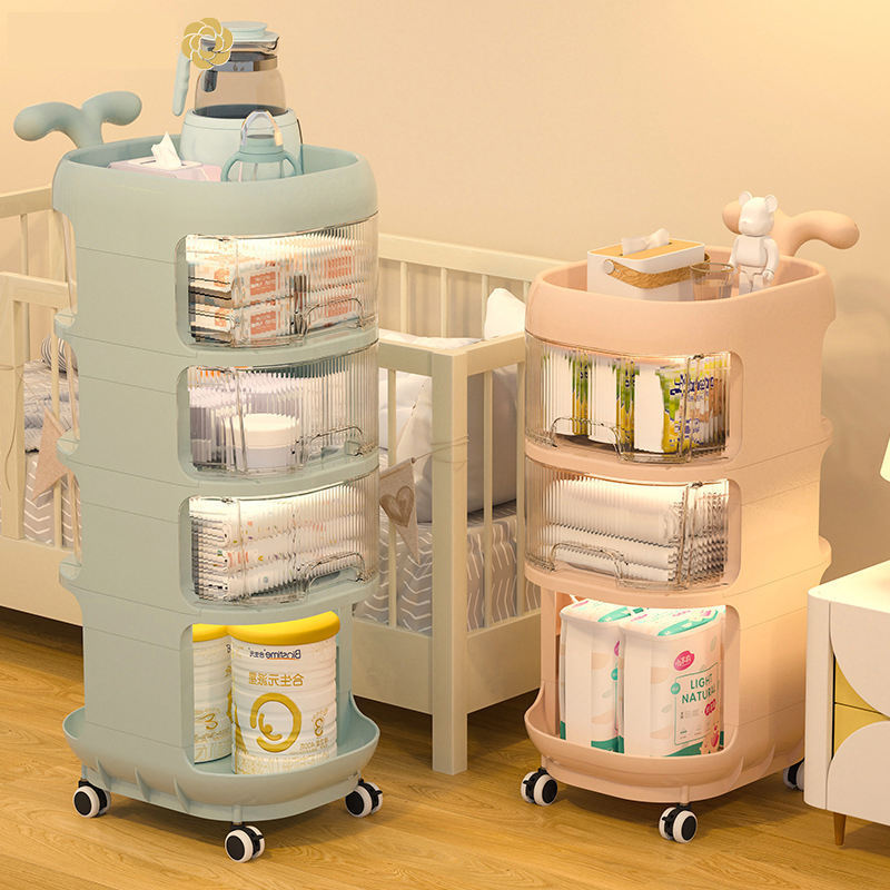 2024 New Wholesale Baby Storage Rack Multiprocess Plastic Storage Box Drawer Organizer Rotating Storage Rack On Wheels Standing