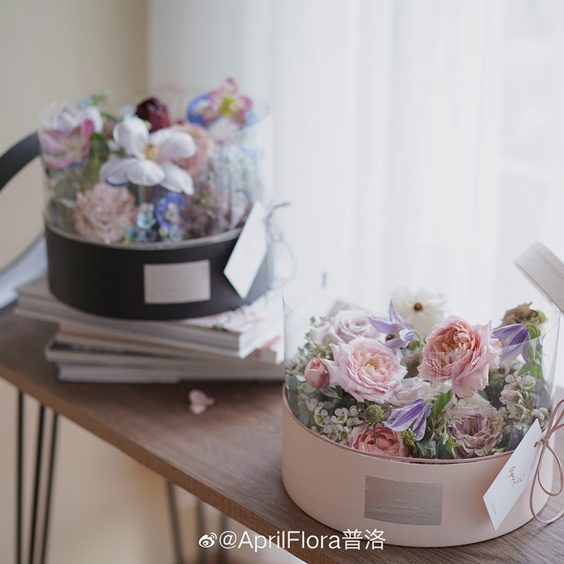 Preserved Plant Packaging Flower Box Transparent Round PVC Gift Box With Clear Cover