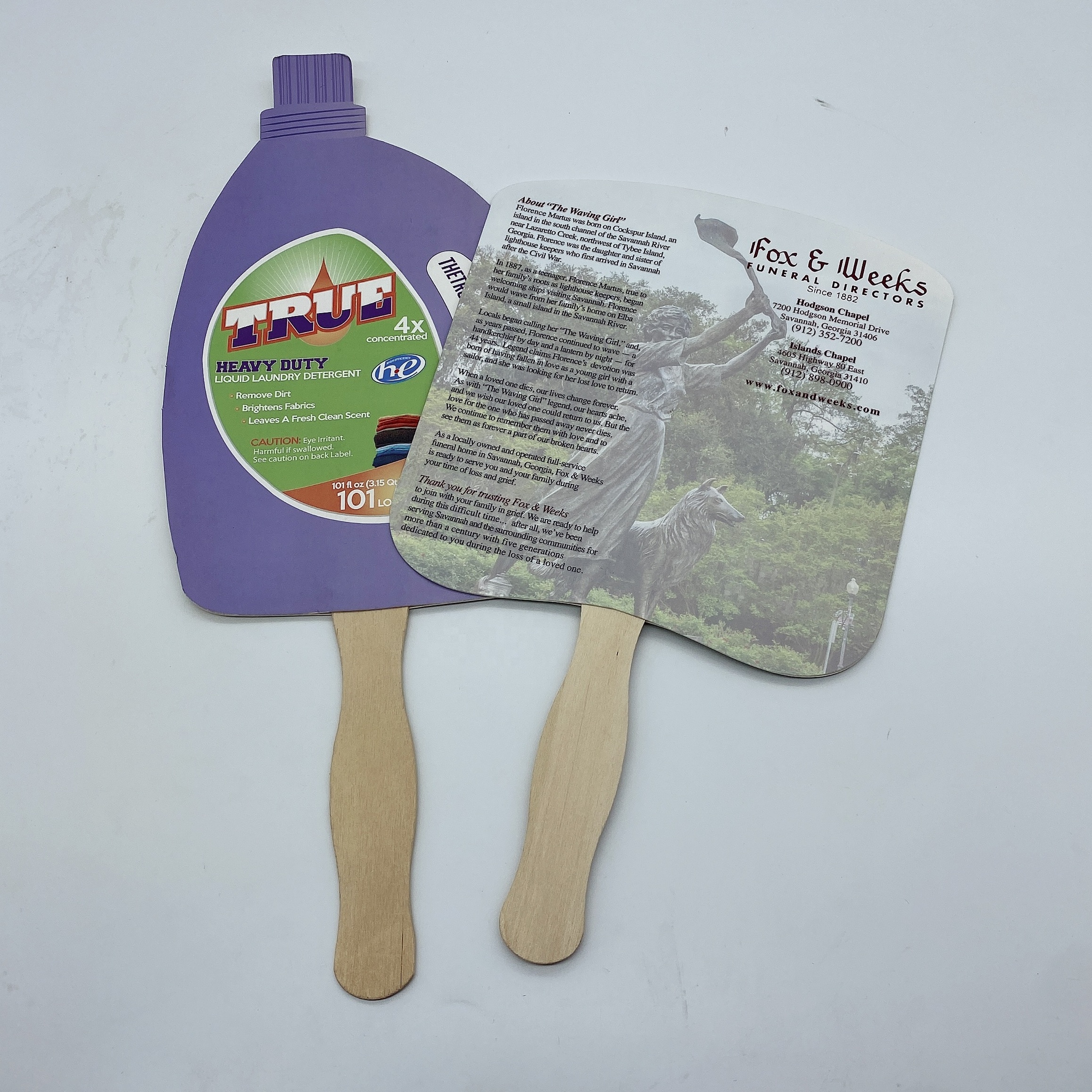 Custom Promotional Paper Hand Held Fan with Wooden Handle Stick