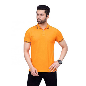 Custom Logo Embroidery Button Orange Collar 95 Cotton 5 Spandex Golf Polo T Shirts Men's Clothing Customizable Polo T-shirts