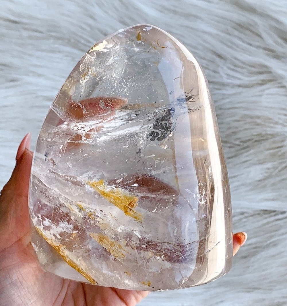 Natural freeform standing clear crystal freeform Rock Polished Stone crystal freeform standing healing Palm Stone wholesale