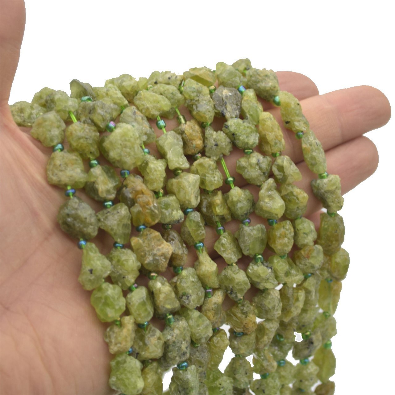 stone raw green garnet Strand Nugget Beads crystal reiki healing stone Drilled necklace for women jewelry making supplies